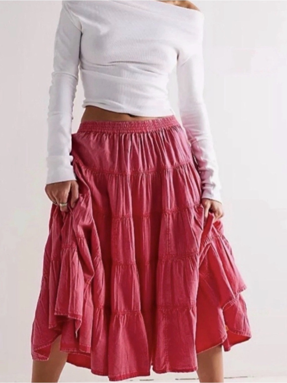 Free People In Full Swing Midi Skirt XS Dragonfruit Sorbet 💕Great Condition💕